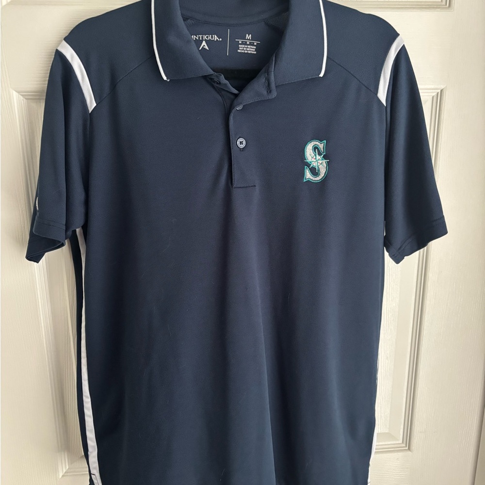 Antigua Men's Dark Blue Polo with White Accents